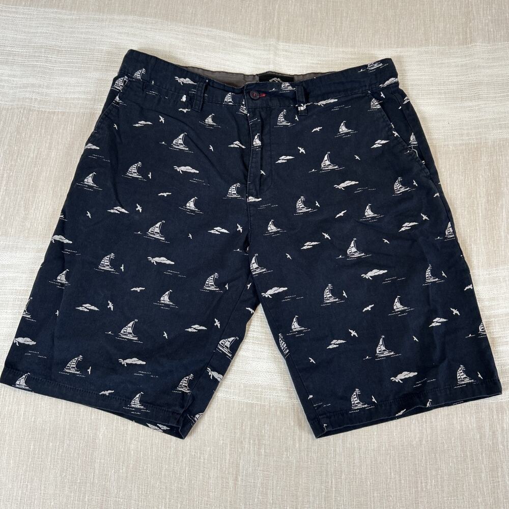 Beverly Hills Polo Club Sz 36 Navy Sailboat Men's Chino Shorts White Ocean 11"